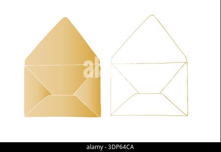 Vector open paper envelopes set. Graphic blank, hand drawn illustration isolated on background. Botanical and wedding clip art. For greeting card Stock Vector