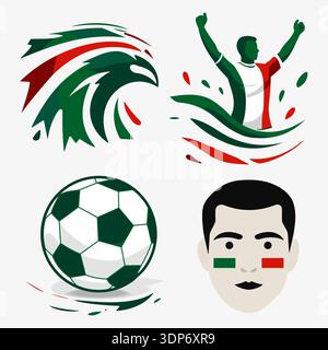 Mexico Soccer Icons Set Pride and Celebration Vector Illustrations Stock Vector