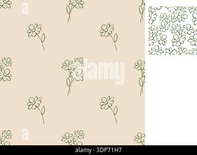 Whimsical seamless floral daisy pattern. Hand drawn outline illustration Stock Vector