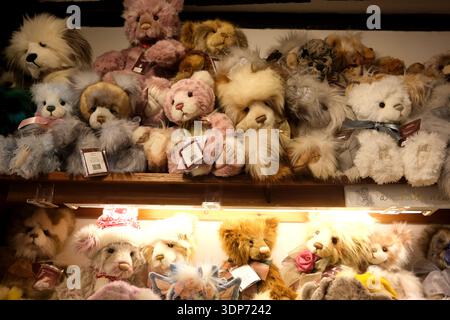 soft toy teddy bears on shelf, hastings, east sussex, uk Stock Photo