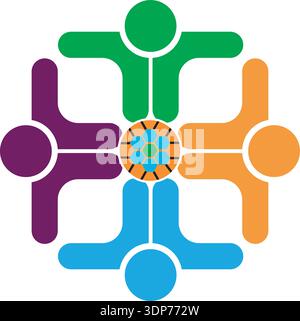 Colorful abstract four people logo vector Stock Vector