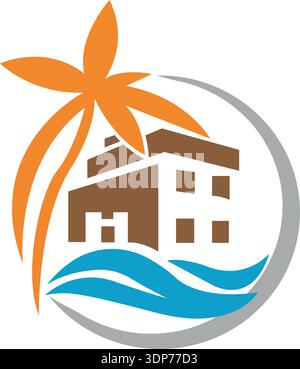 Minimalist icon sunset beach house logo Free Vector Stock Vector