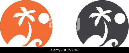 palm tree logo illustration with semicircle frame sun circle logo Stock Vector