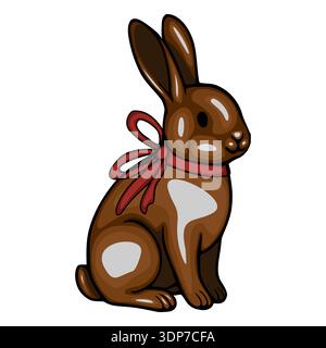 Chocolate Easter bunny vector illustration with red ribbon bow Stock Vector