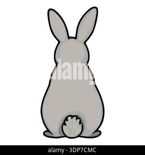 Cute cartoon grey rabbit from behind, vector illustration for Easter and spring themes Stock Vector