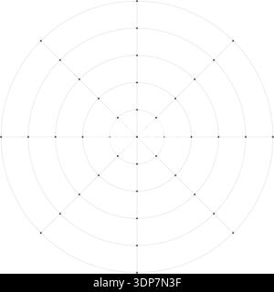 Black dot radial grid texture with crosses on white background. FUI science round grid backdrop. Math or technological notebook blank circular sheet. Stock Vector