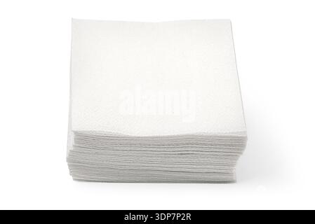 Stack of white folded paper napkins on a white background, useful for cleaning and hygiene Stock Photo