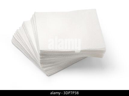 Stack of clean white paper napkins isolated on pure white background Stock Photo
