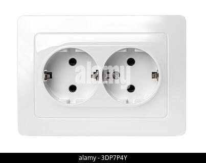 Double white european electrical power outlet providing energy, isolated on transparent background Stock Photo