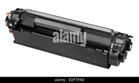 Black laser printer toner cartridge on a transparent background, providing printing supplies for office Stock Photo