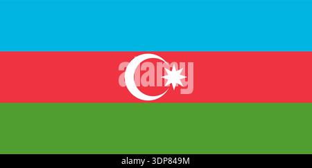 Vector graphic of the Azerbaijan flag. Comprised of three blue, red and green horizontal stripes with a white moon and star symbol in the centre Stock Vector