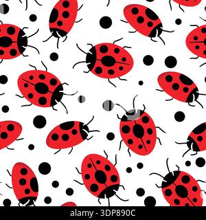 Fashion animal seamless pattern with colorful ladybird on white background. Cute holiday illustration with ladybags for baby. Design for invitation Stock Vector
