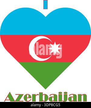 Vector graphic of I Love Azerbaijan flag. Comprised of the words I, a heart containing the Azerbaijan flag and the word Azerbaijan Stock Vector