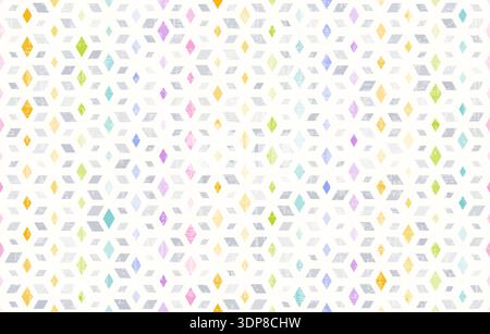 Rainbow abstract winter background, Isometric hexagon geometric pattern with cube illusion, Seamless vector illustration, rhombus segments, subtle tex Stock Vector
