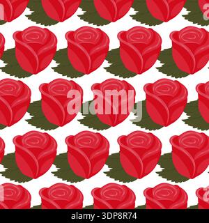 A composition of bright red roses. Seamless pattern. Vector illustration. Stock Vector