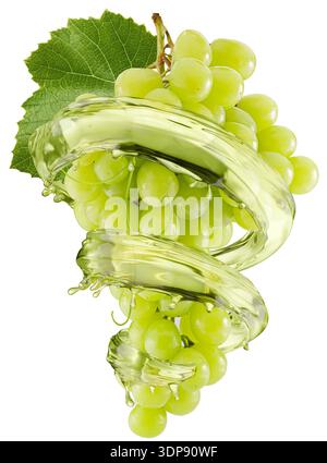 Fresh green grapes with juice splash isolated on white background. Stock Photo