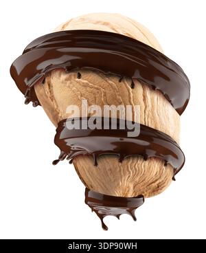 Hazelnuts with chocolate splash on white background. Stock Photo