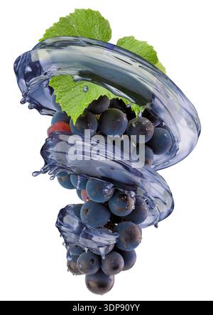 Fresh grapes with juice splash isolated on white background. Clipping Path. Stock Photo