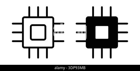 This minimalist chip icon set features black and white designs perfect for technology projects. Ideal for digital graphics, brochures, and branding ma Stock Vector
