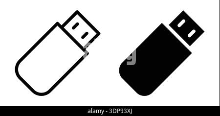 A collection of minimalist black and white USB flash drive icons, showcasing simple yet modern designs. Perfect for technology-related projects and di Stock Vector