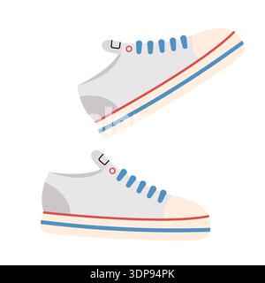 White sneakers. Summer clothing design. Flat-style vector illustration isolated on a white background. Stock Vector