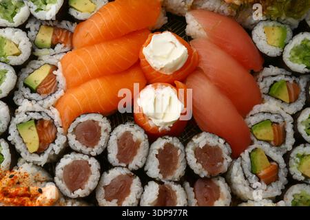Assorted Sushi Platter Japanese Cuisine Close Up Stock Photo