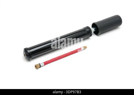 Bicycle pump with hose on isolated white background Stock Photo