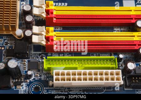 Computer motherboard components close up Stock Photo