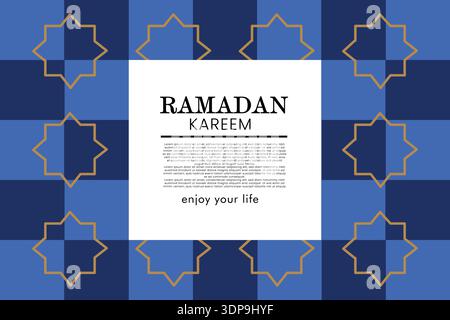 Geometric Ramadan Kareem design with classic blue patterns, ideal for modern Islamic festive visuals Stock Vector