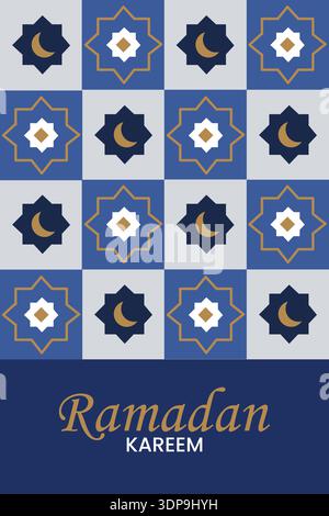 Bold geometric Ramadan design with strong blue patterns and clean Islamic symmetry Stock Vector