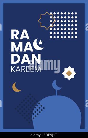Modern Ramadan geometric wallpaper with moon, stars, and Islamic ornaments in deep tones Stock Vector