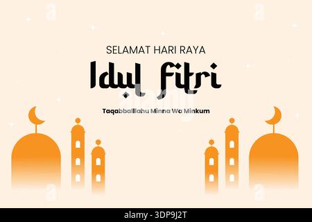 Simple Eid al Fitri background with mosque silhouettes and soft minimalist tones Stock Vector