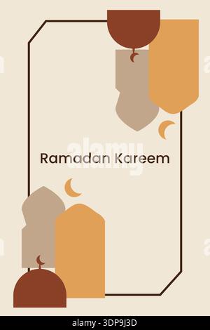 Minimal banner with lanterns and prayer elements in soft earthy Ramadan tones Stock Vector
