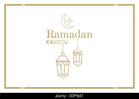 Elegant linear Ramadan Kareem background with gold accents and Islamic ornament details Stock Vector