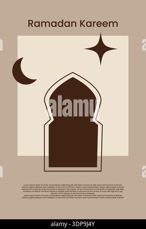Warm toned Ramadan banner featuring mosque dome and crescent in minimalist aesthetic Stock Vector