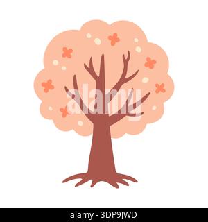 Cute spring tree vector illustration with soft pastel blossoms, isolated on white background. Minimal flat floral design perfect for seasonal decor Stock Vector