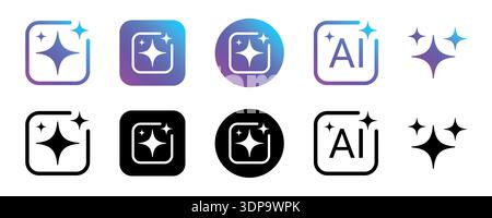 Generative AI logo icon with sparkle star with square button. concept of Artificial intelligence and Machine learning for app and web Stock Vector