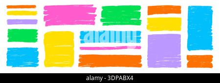 Rectangle, square box frames with colorful brush strokes set. Hand drawn crayon brush strokes square and rectangle doodle frame shapes. Rough grunge texture pastel background. Vector illustration Stock Vector