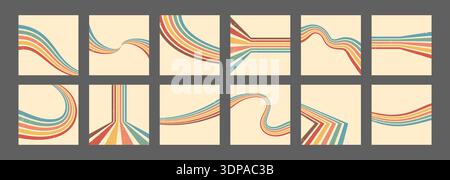 Stripe rainbow groovy. Set of Beige and playful backdrops with geometric arches. Retro wallpaper and modern graphic design. Vintage vector Stock Vector