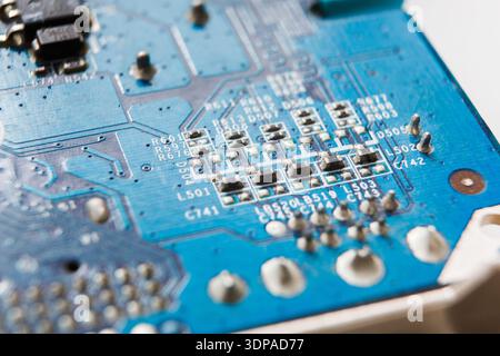 Laptop motherboard microcircuit closeup Stock Photo