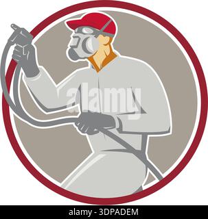Illustration of car painter wearing mask holding paint spray gun ...