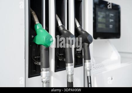 Fuel pumps station close up .  The expense of a petroleum concept. Stock Photo