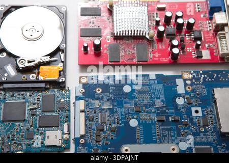 Set of computer electronic parts close up Stock Photo