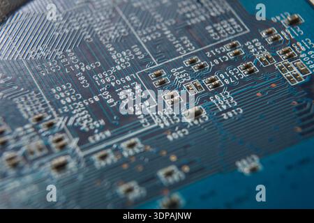 Laptop motherboard microcircuit close up Stock Photo