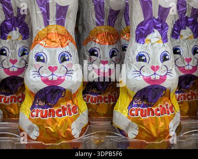 Cadbury Crunchie chocolate bunnies on display inside a supermarket in Australia Stock Photo