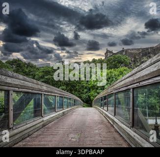 Old bridge and a view of Edinburgh Castle with dramatic skies Stock Photo