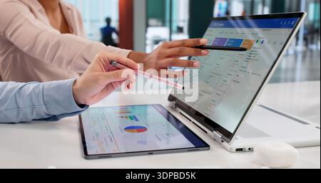 Digital Strategist Analyzing Sales Data On CRM Dashboard For Company. Stock Photo