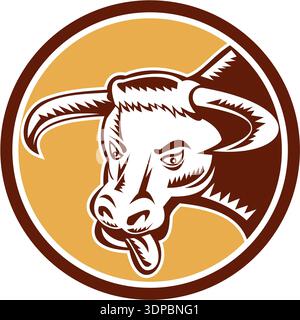 Illustration of an angry raging texas longhorn bull head facing front ...