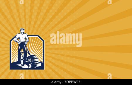 Business card Gardener Mowing Lawn Mower Cartoon Stock Photo - Alamy