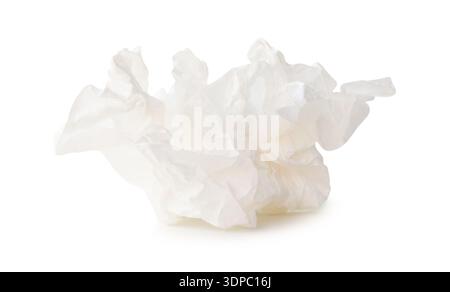 Side view of screwed or crumpled white tissue paper ball is isolated on white background with clipping path. Stock Photo